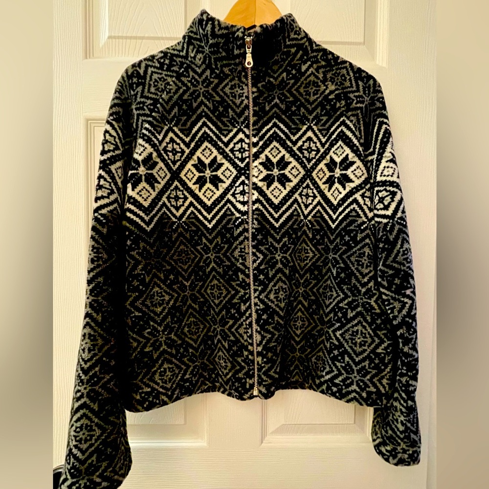 BC Clothing Canada- Micro Fleece Zip Up Jacket -Black Ivory White Snowflake